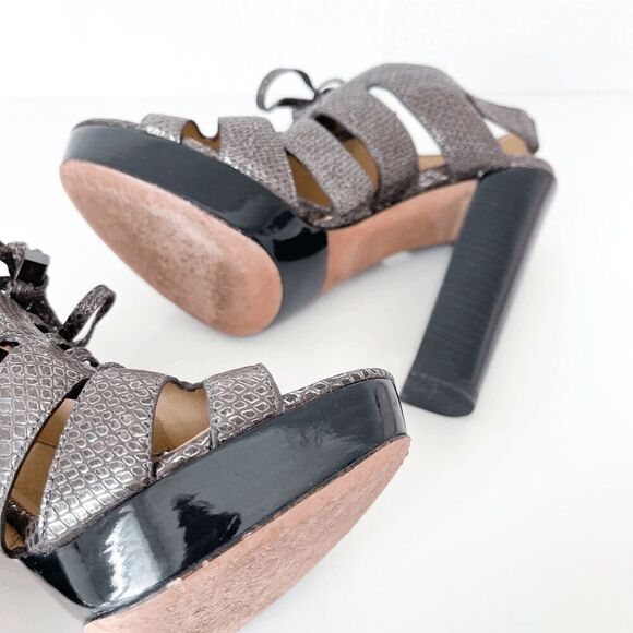 Coach Womens Moreen Metallic Pewter Leather Slingback High Heels Brown Size 7 - Picture 7 of 8